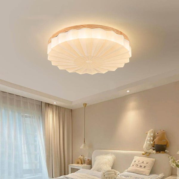 Japanese Minimalist Round Wood Acrylic LED Flush Mount Lighting - Image 15