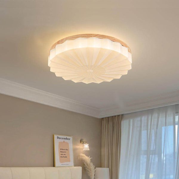 Japanese Minimalist Round Wood Acrylic LED Flush Mount Lighting - Image 16
