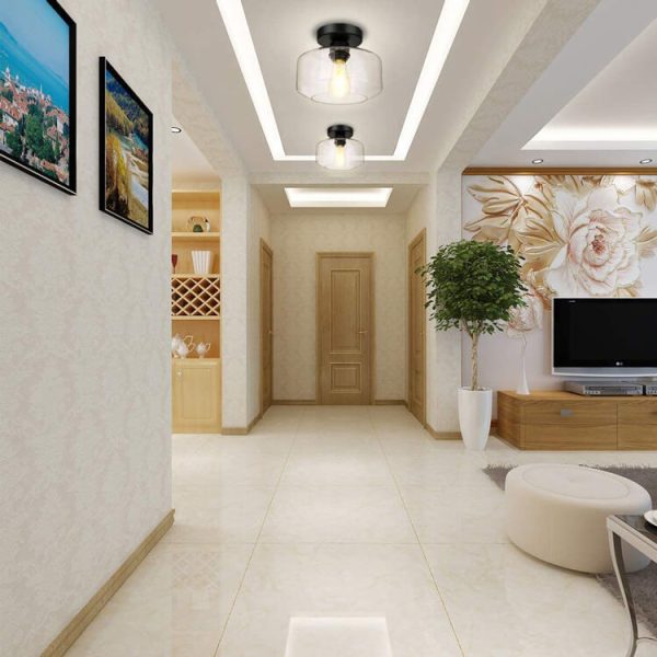Clear Glass 1-Light Dome Semi-Flush Mount Lighting - Image 4