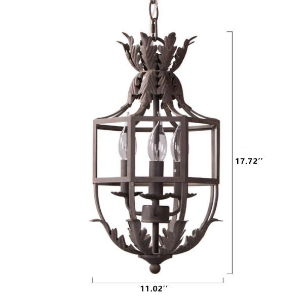 Vintage Wrought  Iron Lantern Cage 3-Light Chandelier - Image 5