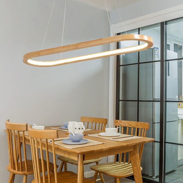 Modern Minimalist Wooden Linear Round 1-Light LED Chandeliers - Image 3