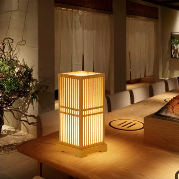 Japanese Style Wooden 1-Light Square Shaped Table Lamps - Image 2