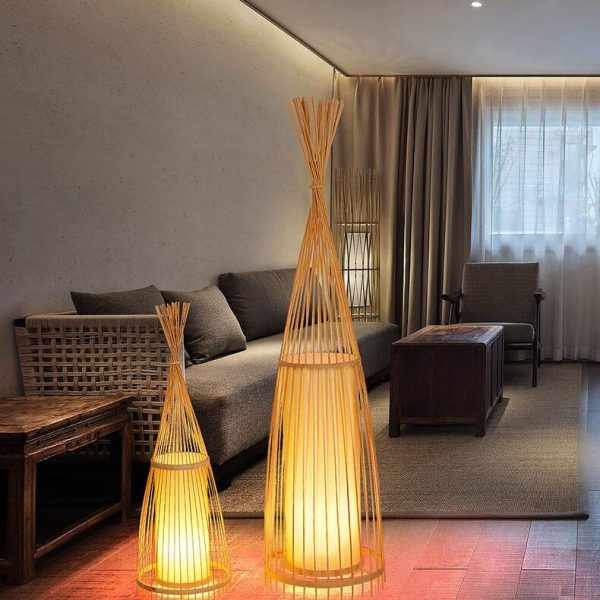 Bamboo Weaving 1-Light Hut Shaped Standing Floor Lamps - Image 2