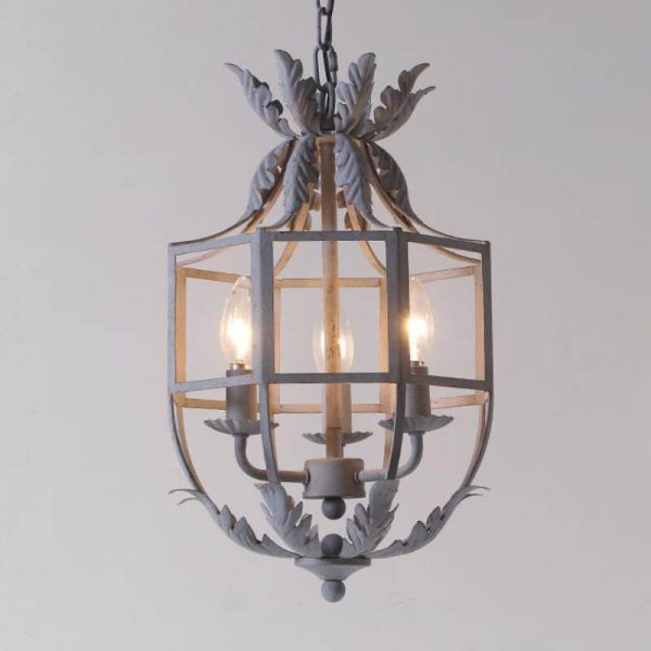 Vintage Wrought  Iron Lantern Cage 3-Light Chandelier - Image 6