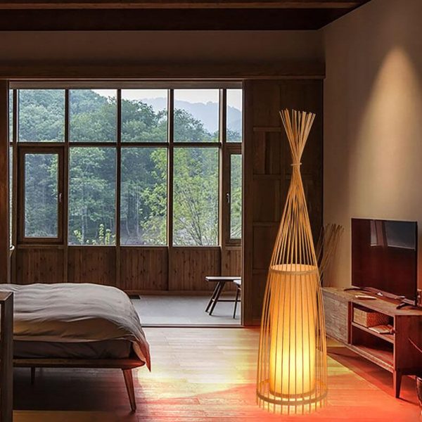 Bamboo Weaving 1-Light Hut Shaped Standing Floor Lamps - Image 6