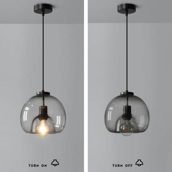 Minimalist Smoke Gray 1-Light Hand-Blown Glass Dome Pendant Light - Image 8