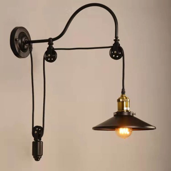Retro Industrial Wrought Iron 1-Light  Pulley Wall Sconce Lamp - Image 2