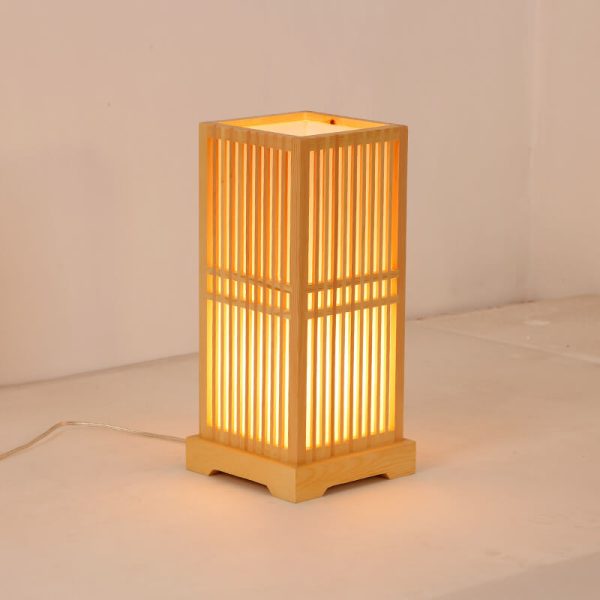 Japanese Style Wooden 1-Light Square Shaped Table Lamps - Image 7