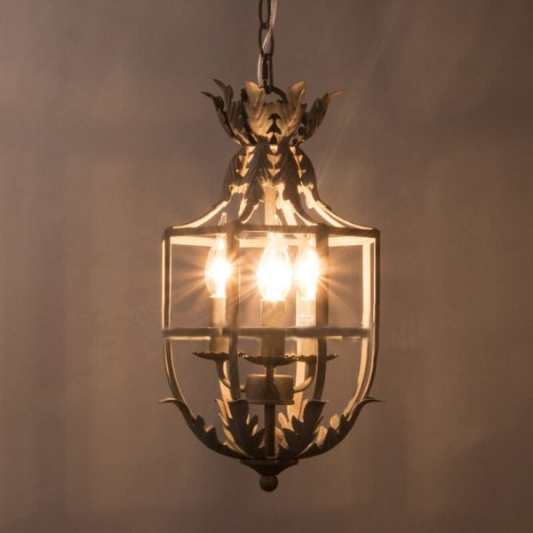 Vintage Wrought  Iron Lantern Cage 3-Light Chandelier - Image 3