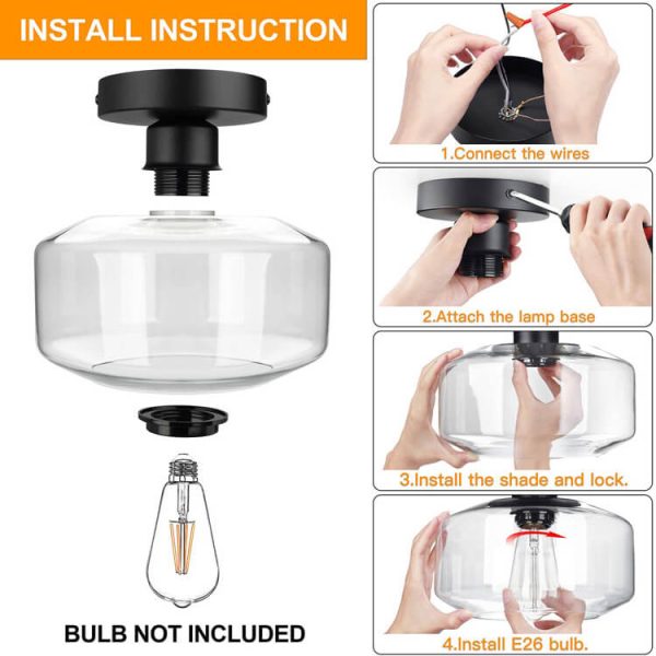 Clear Glass 1-Light Dome Semi-Flush Mount Lighting - Image 8