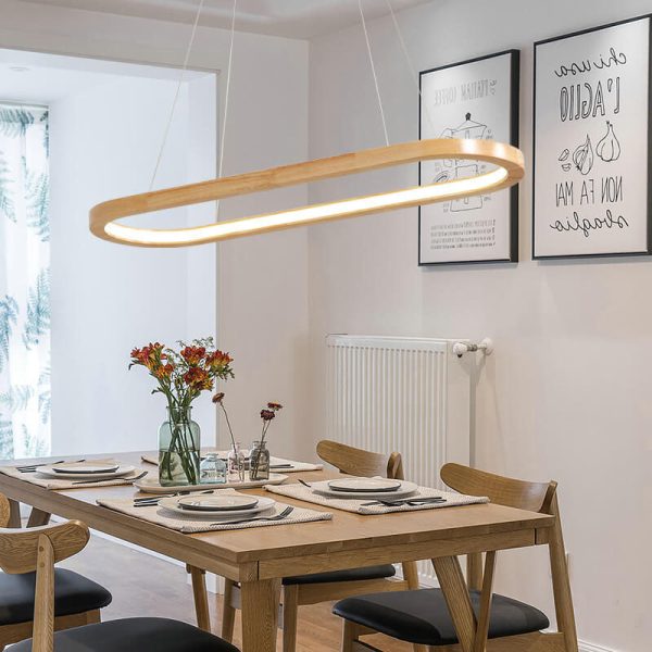Modern Minimalist Wooden Linear Round 1-Light LED Chandeliers - Image 4