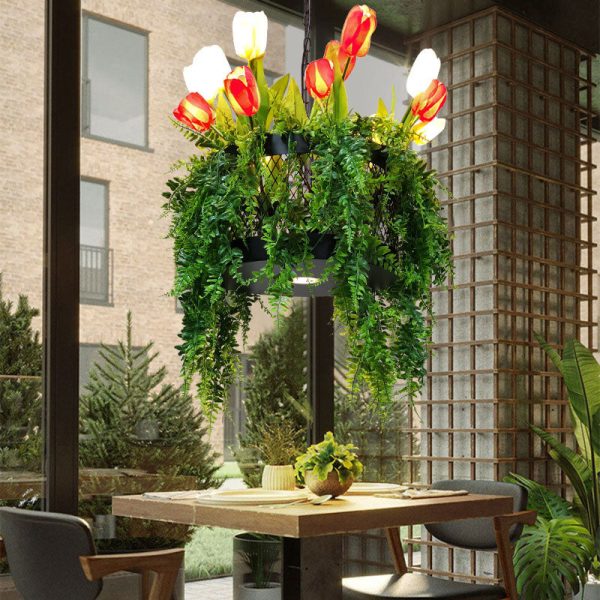 Modern Creative Simulation Plant Flowers Iron 12/13-Light Chandelier - Image 3