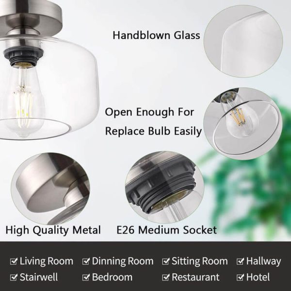 Clear Glass 1-Light Dome Semi-Flush Mount Lighting - Image 7