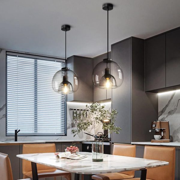 Minimalist Smoke Gray 1-Light Hand-Blown Glass Dome Pendant Light - Image 2