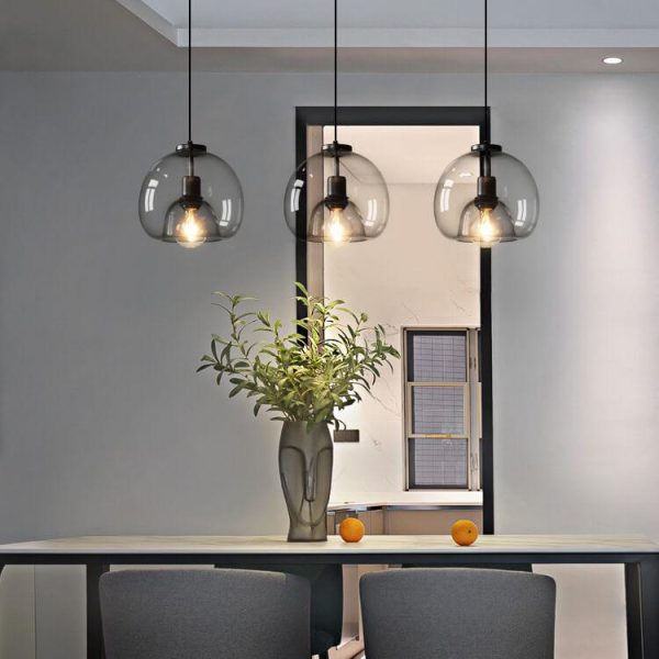 Minimalist Smoke Gray 1-Light Hand-Blown Glass Dome Pendant Light