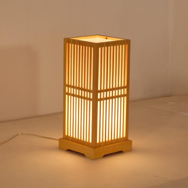 Japanese Style Wooden 1-Light Square Shaped Table Lamps - Image 3