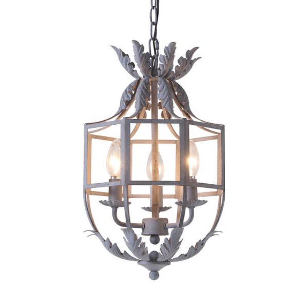 Vintage Wrought  Iron Lantern Cage 3-Light Chandelier - Image 8