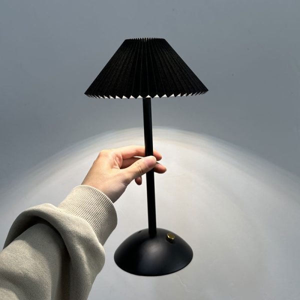 Contemporary Scandinavian Rechargeable Iron Fabric Conic Pleated 1-Light Table Lamp For Bedside - Image 22