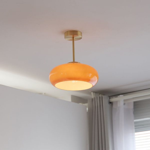 Vintage Brass Yellow Glass 1-Light Semi-Flush Mount Ceiling Light - Image 8