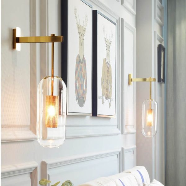 Clear Glass 1-Light Cylinder Armed Sconce Lamp - Image 3
