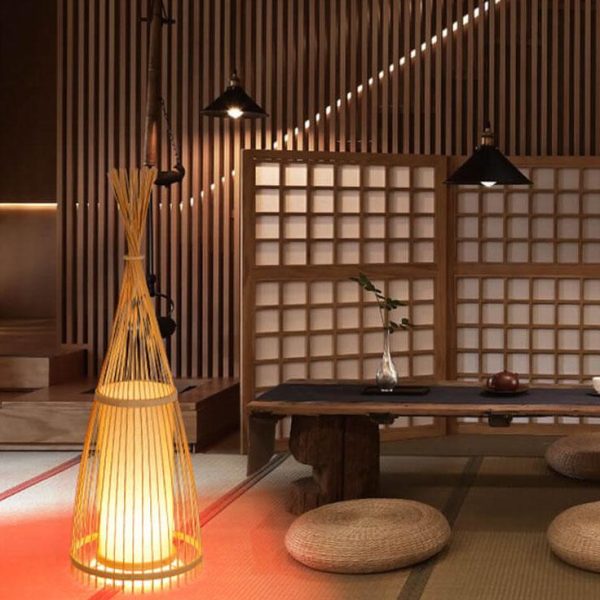 Bamboo Weaving 1-Light Hut Shaped Standing Floor Lamps - Image 7