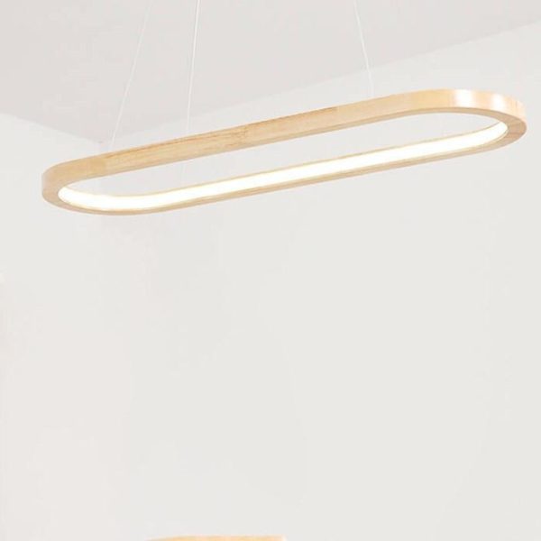Modern Minimalist Wooden Linear Round 1-Light LED Chandeliers - Image 9