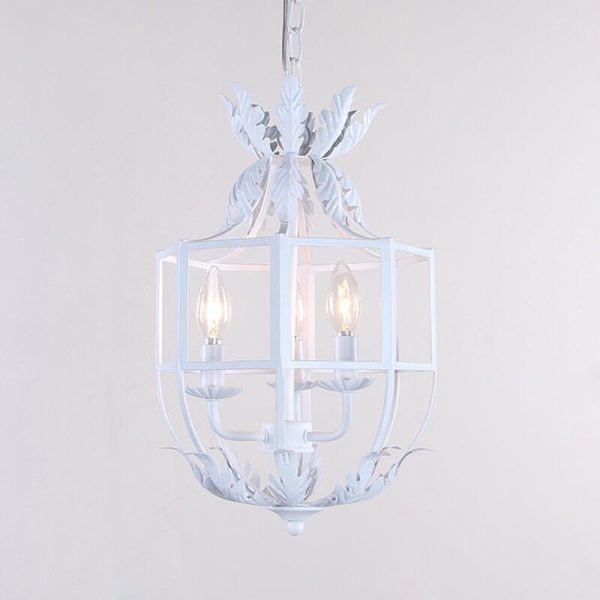 Vintage Wrought  Iron Lantern Cage 3-Light Chandelier - Image 4