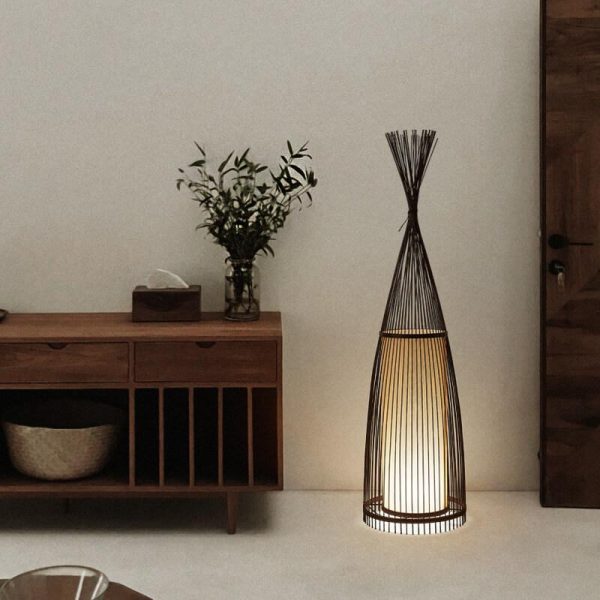 Bamboo Weaving 1-Light Hut Shaped Standing Floor Lamps - Image 3