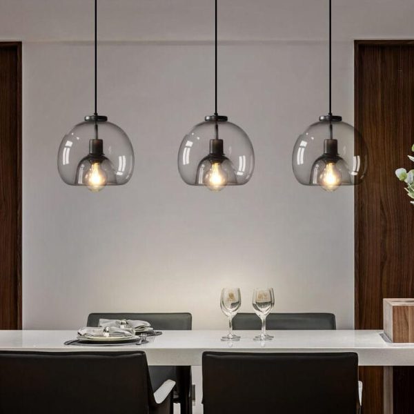 Minimalist Smoke Gray 1-Light Hand-Blown Glass Dome Pendant Light - Image 5