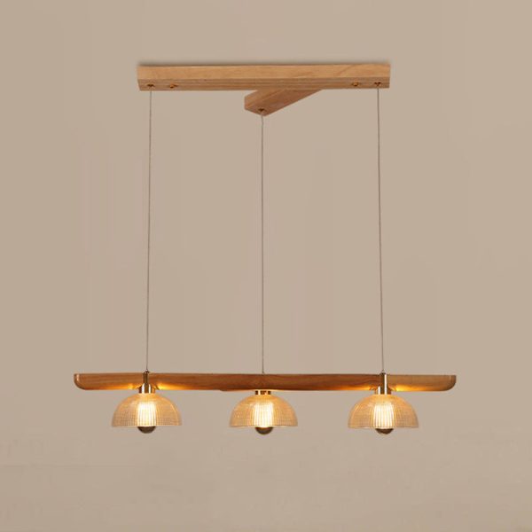 Traditional Japanese Semicircle Solid Wood Glass 3 - Light Chandelier For Dining Room - Image 9