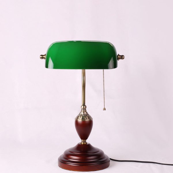 Vintage Solid Wood Glass Bank Zipper 1-Light Table Lamp - Image 3