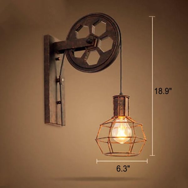 Vintage Industrial Pulley Iron 1-Light Wall Sconce Lamp - Image 14
