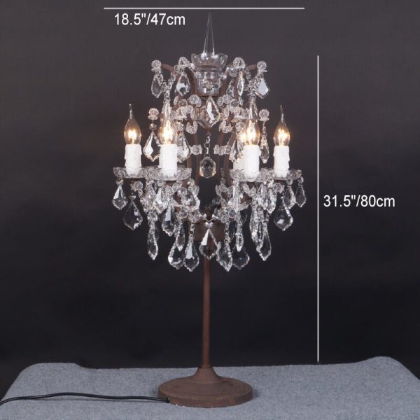 Vintage French Crystal Candelabra Rust 6-Light Table Lamp - Image 3