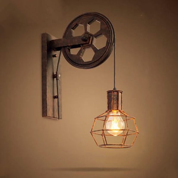 Vintage Industrial Pulley Iron 1-Light Wall Sconce Lamp - Image 13