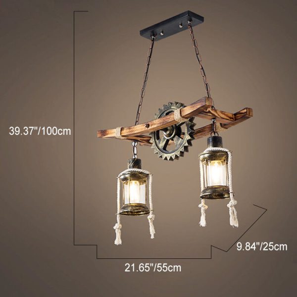 Vintage Industrial Wooden Metal 2-Light Island Light Chandelier - Image 13