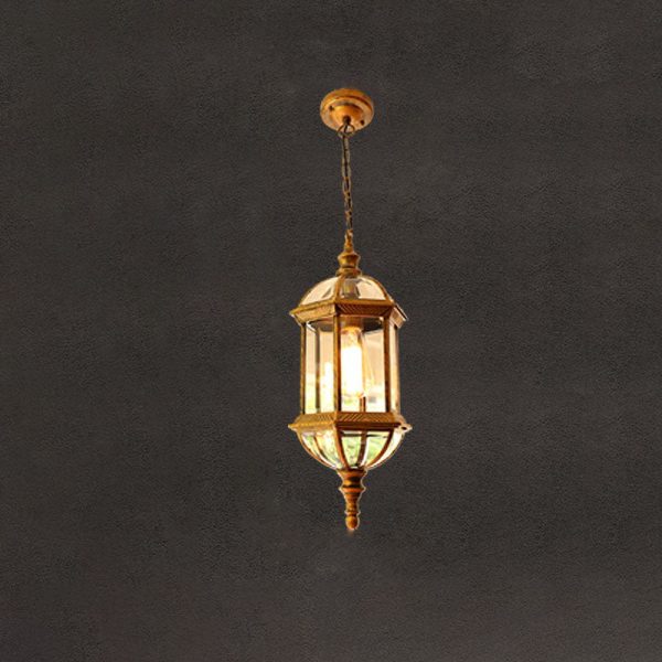 Contemporary Retro Hexagonal Lantern Glass Aluminum 1-Light Waterproof Pendant Light For Outdoor Patio - Image 5