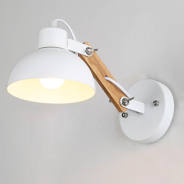 Modern Nordic Iron Semicircle Adjustable Wooden Lamp Arm 1-Light Wall Sconce Lamp - Image 2