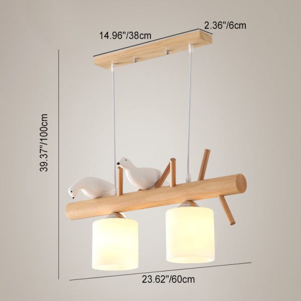 Contemporary Scandinavian Bird Cylinder Tree Branch Log Glass 2/3 Light Island Light Chandelier For Dining Room - Image 4