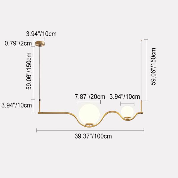 Scandinavian Minimalist Wave Hardware Frame Glass Shade 2/3-Light Island Light Chandelier - Image 6