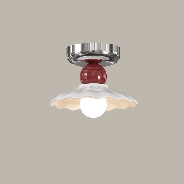 Modern Cream Round Lace Iron Ceramic 1-Light Semi-Flush Mount Ceiling Light - Image 15