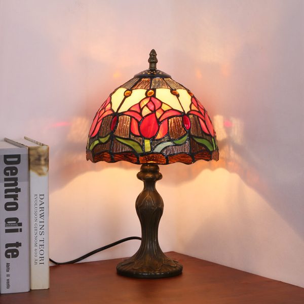 Tiffany Rustic Tulip Stained Glass Round 1-Light Table Lamp - Image 14
