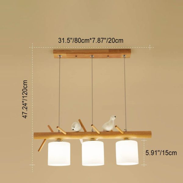 Nordic Minimalist Solid Wood Bird Decor Cylinder 2/3-Light Island Light Chandelier - Image 6