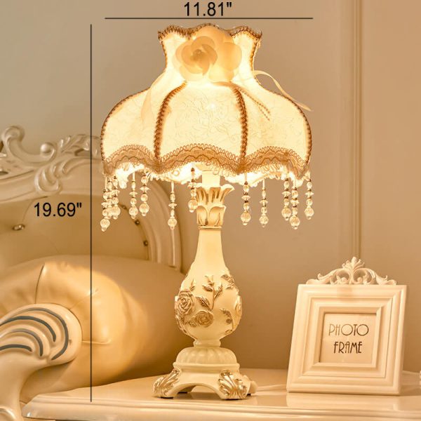 European Retro Light Luxury Carving Resin Fabric Alloy 1-Light Table Lamp - Image 12
