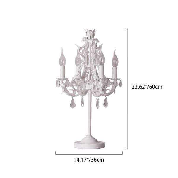 Contemporary Boho Distressed White Hardware Candelabra Design Crystal Bead 4-Light Table Lamp For Bedroom - Image 4