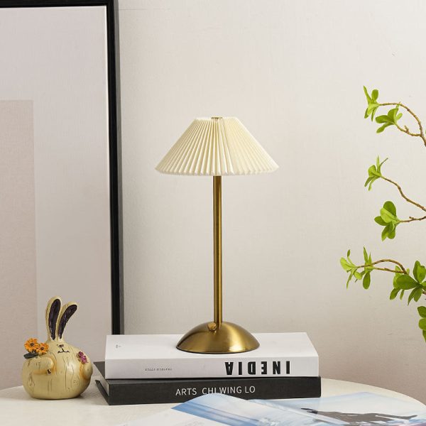 Contemporary Scandinavian Rechargeable Iron Fabric Conic Pleated 1-Light Table Lamp For Bedside - Image 16