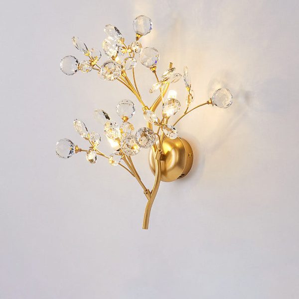 Modern Art Deco Luxury Crystal Floral Branch Iron 3-Light Wall Sconce Lamp For Living Room - Image 7