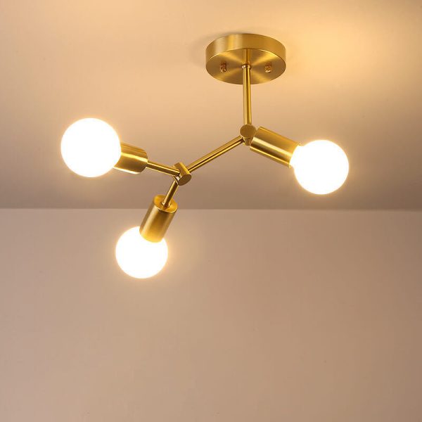 Industrial Simple Exposed Bulb Copper Branch 3/4 Light Semi-Flush Mount Ceiling Light - Image 4
