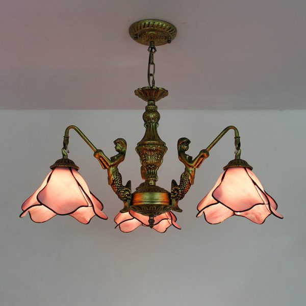 Traditional Tiffany Floral Iron Glass 3/5 Light Chandelier For Living Room - Image 2