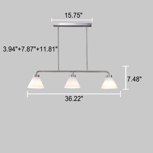 Nordic Vintage Cone Glass Chrome 3-Light Island Light Chandelier - Image 4
