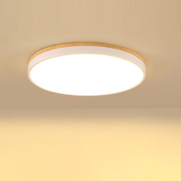 Nordic Simple Solid Wood Round LED Flush Mount Ceiling Light - Image 4